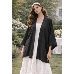 Calme Womens Black Cotton Kimono Robe Oversized Open Front Cardigan O43421AE L